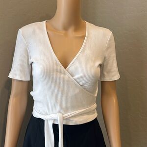 Zara white cotton blend wrap crop top S